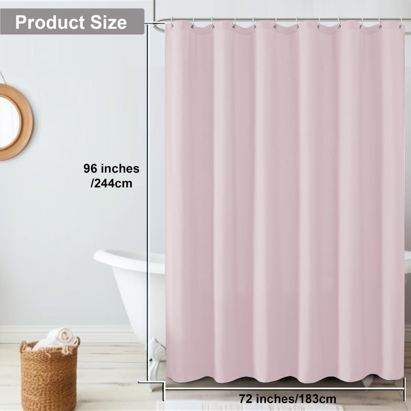 OVZME Zora 96 Inch Shower Curtain Set with 12 Plastic Hooks, Plain Fabric Shower Curtain for Bathroom - Extra Long Shower Curtain, Water Resistance, Machine Washable Soft Cloth, 72WX96L, Blush Pink - Image 4